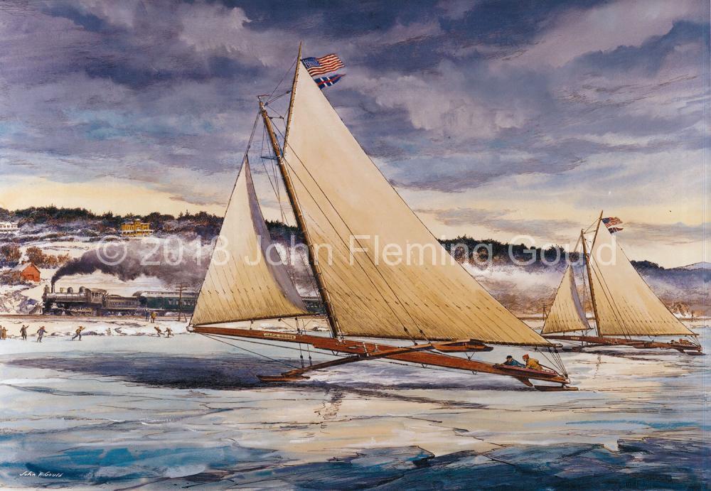 Famous Iceboats Jack Frost and Icicle racing on the Hudson